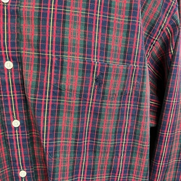 Polo Ralph Lauren Red Tartan Plaid Button Down Big Shirt Men's L Vintage Cotton - Picture 3 of 6